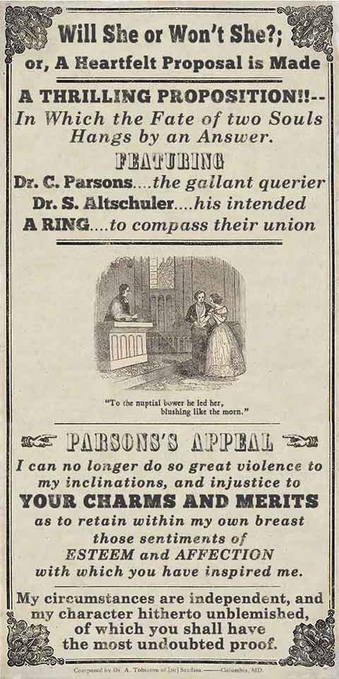 image of a humorous broadside used for a wedding proposal by Aaron Tobiason